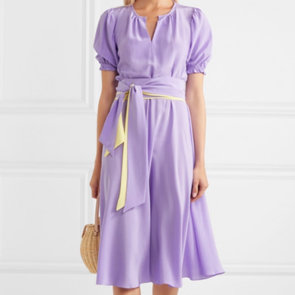 Aross Girl x Soler Brooke Silk De Chine Midi Dress in Teal/Blue NWOT
